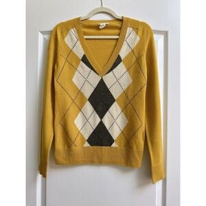 J Crew Magnifica 100 Cashmere Plaid Sweater Women's Size S Yellow